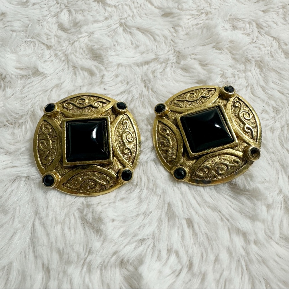 Signed Robert Rose Gold Tone Egyptian Revival Clip On Earrings